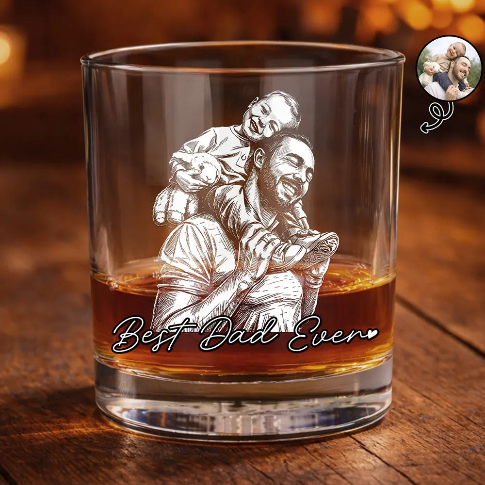 Custom Photo White Pencil Sketch Art Family Dog Cat Portrait - Personalized Whiskey Glass