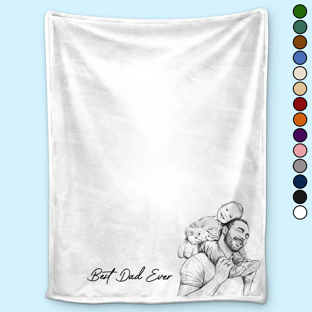 Custom Photo Pencil Sketch Best Dad Grandpa Ever Family Portrait - Personalized Fleece Blanket, Sherpa Blanket