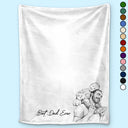 Gift For Father,Gift For Grandpa,Non-Eng,Photo - Pencil Sketch,Proud - Custom Photo Pencil Sketch Best Dad Grandpa Ever Family Portrait - Personalized Fleece Blanket, Sherpa Blanket