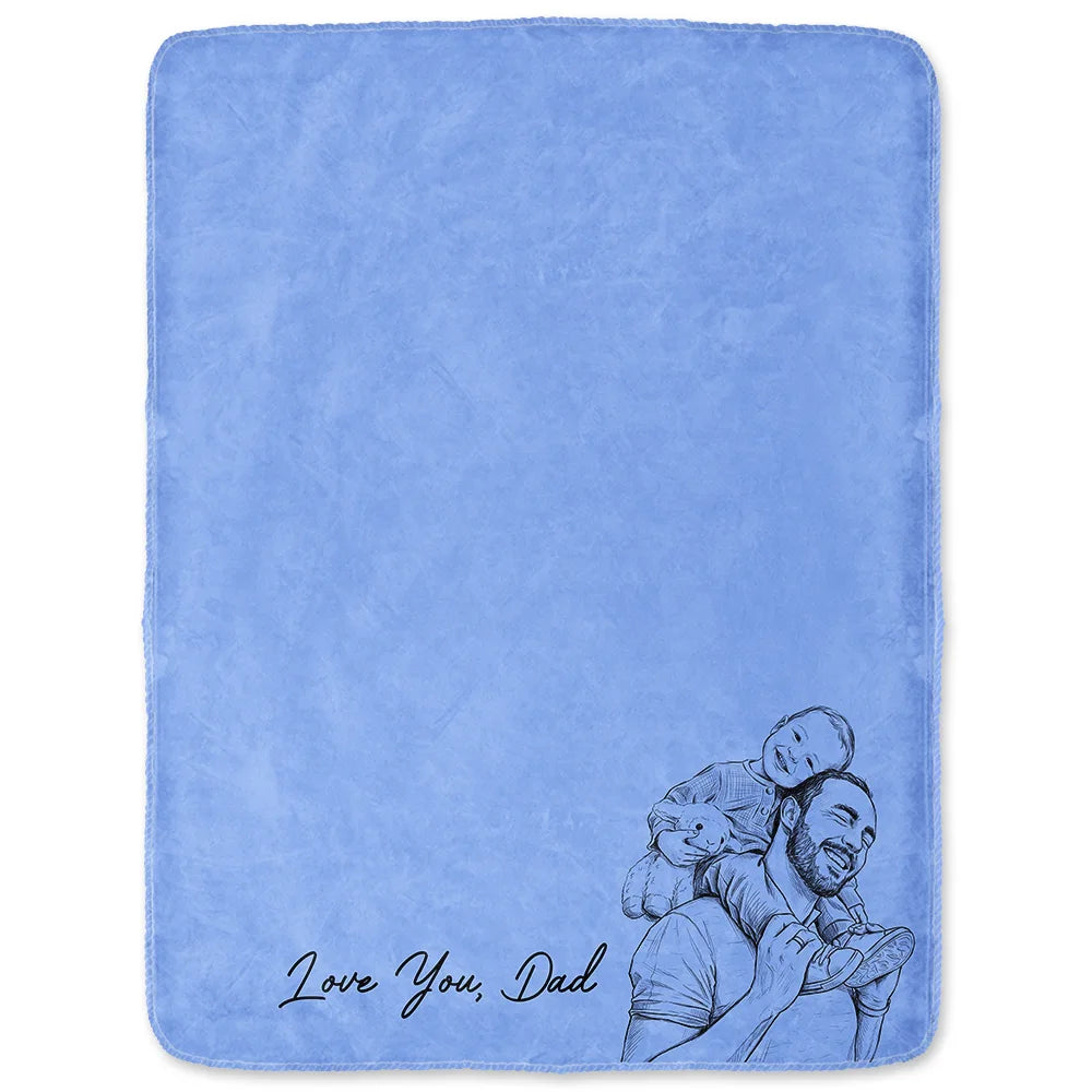 Gift For Father,Gift For Grandpa,Non-Eng,Photo - Pencil Sketch,Proud - Custom Photo Pencil Sketch Best Dad Grandpa Ever Family Portrait - Personalized Fleece Blanket, Sherpa Blanket