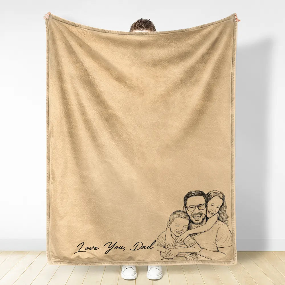 Gift For Father,Gift For Grandpa,Non-Eng,Photo - Pencil Sketch,Proud - Custom Photo Pencil Sketch Best Dad Grandpa Ever Family Portrait - Personalized Fleece Blanket, Sherpa Blanket