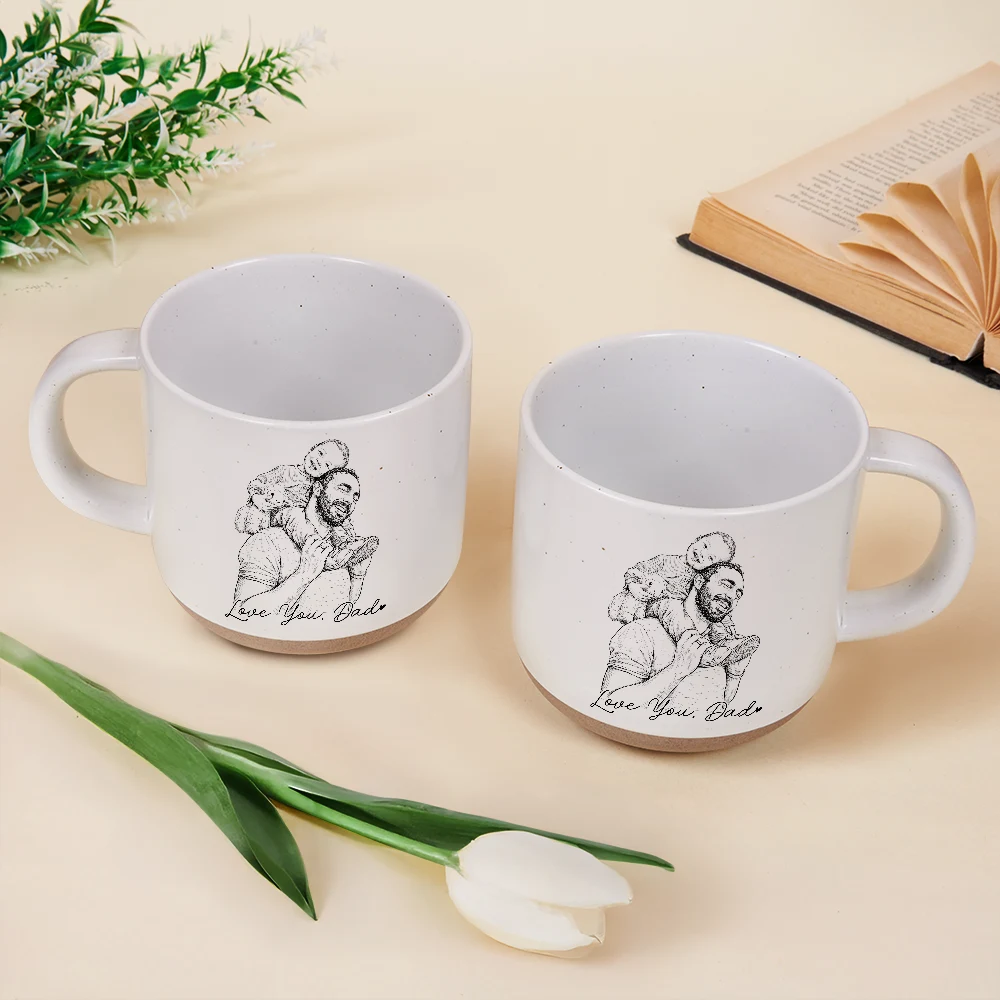 Gift For Father,Gift For Grandpa,Non-Eng,Photo - Pencil Sketch,Proud - Custom Photo Pencil Sketch Best Dad Grandpa Ever Family Portrait - Personalized Pottery Mug