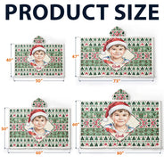 Art Design,Christmas,Custom Photo,Gift For Kids,Happy,Photo - Portrait With Santa Hat & Christmas Lights - Christmas Gifts For Kids - Personalized Custom Photo Watercolor Portrait Wearable Hooded Blanket