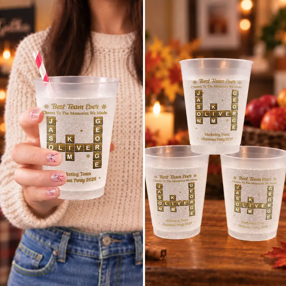 Christmas,Crossword,Gift For Colleagues,Sentimental - Christmas Gift For Coworkers Team - Personalized Crossword Names & Team Name Best Team Ever Frosted Cups