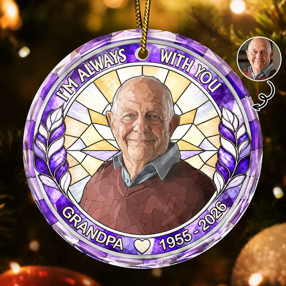 Memorial Sympathy Gift For Lost Of Loved One - Personalized Custom Photo Forever In Our Hearts Circle Glass Ornament