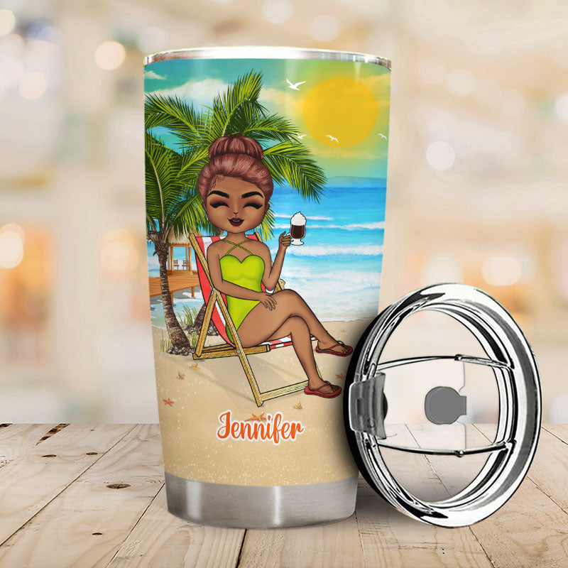 The Sun The Sand And A Drink In My Hand Beach Girl - Personalized Custom Tumbler