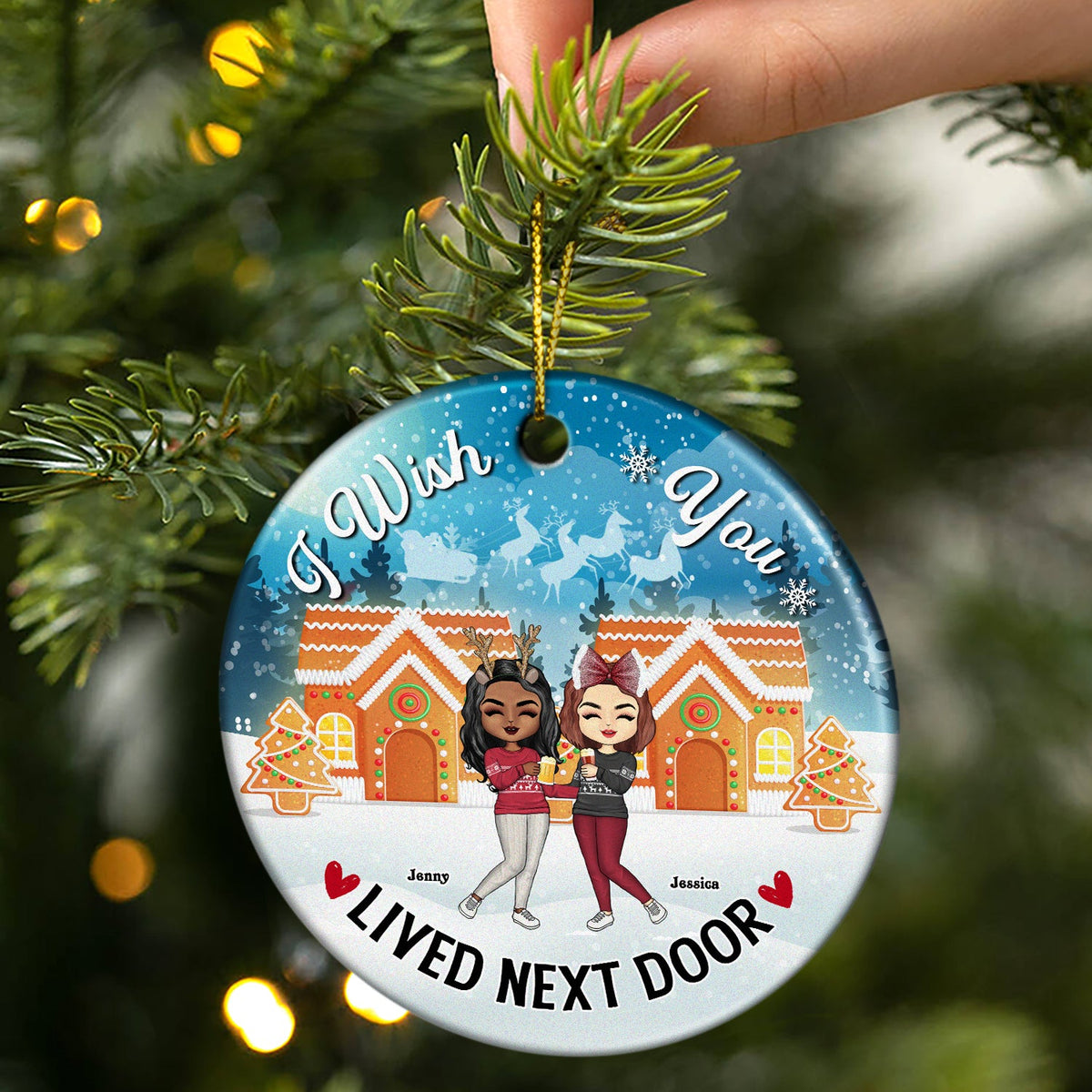 Wish You Lived Next Door - Christmas Besties Gift - Personalized Custom Circle Ceramic Ornament