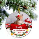 Custom Photo Dog Cat First Christmas - Christmas Gift For Pet Lovers - Personalized Custom Circle Ceramic Ornament
