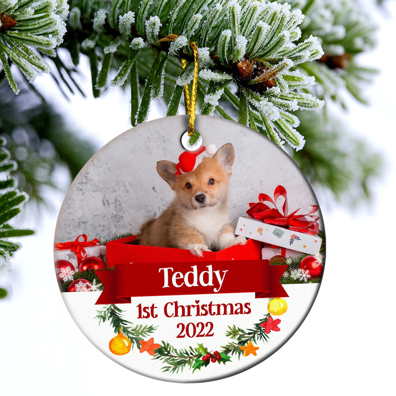 Custom Photo Dog Cat First Christmas - Christmas Gift For Pet Lovers - Personalized Custom Circle Ceramic Ornament