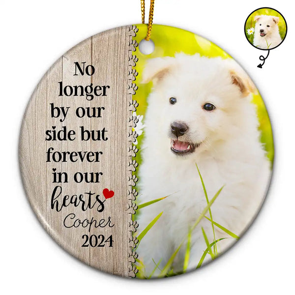 Photo personnalisée chien chat pour toujours dans nos cœurs - Cadeau commémoratif de Noël - Ornement en céramique personnalisé en forme de cercle