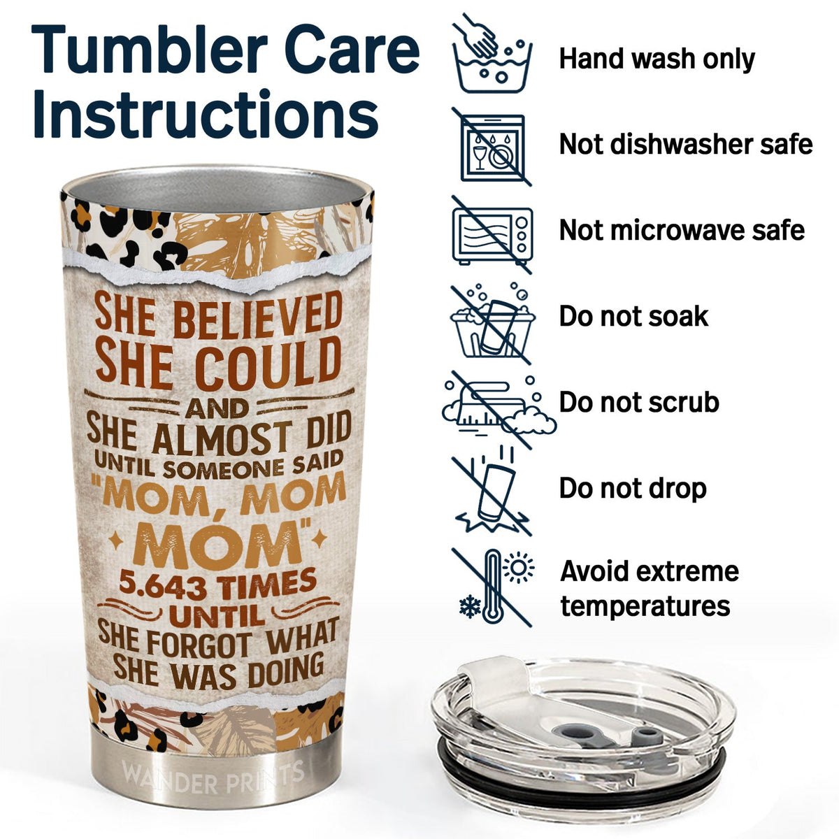 Wander Prints Mother Gifts, Gifts For Mother-in-law, Step Mom, Grandma, Mother's Day, Birthday Gifts - She Believed She Could And She Almost Did - Gift For Mom - Custom Tumbler, Travel Cup, Insulated 20oz Cup