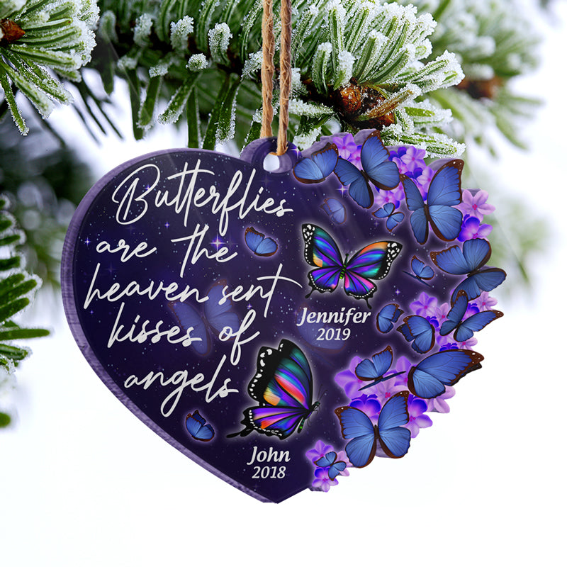 Les papillons sont des baisers envoyés par le ciel - Cadeau commémoratif - Ornement en acrylique personnalisé en forme de cœur