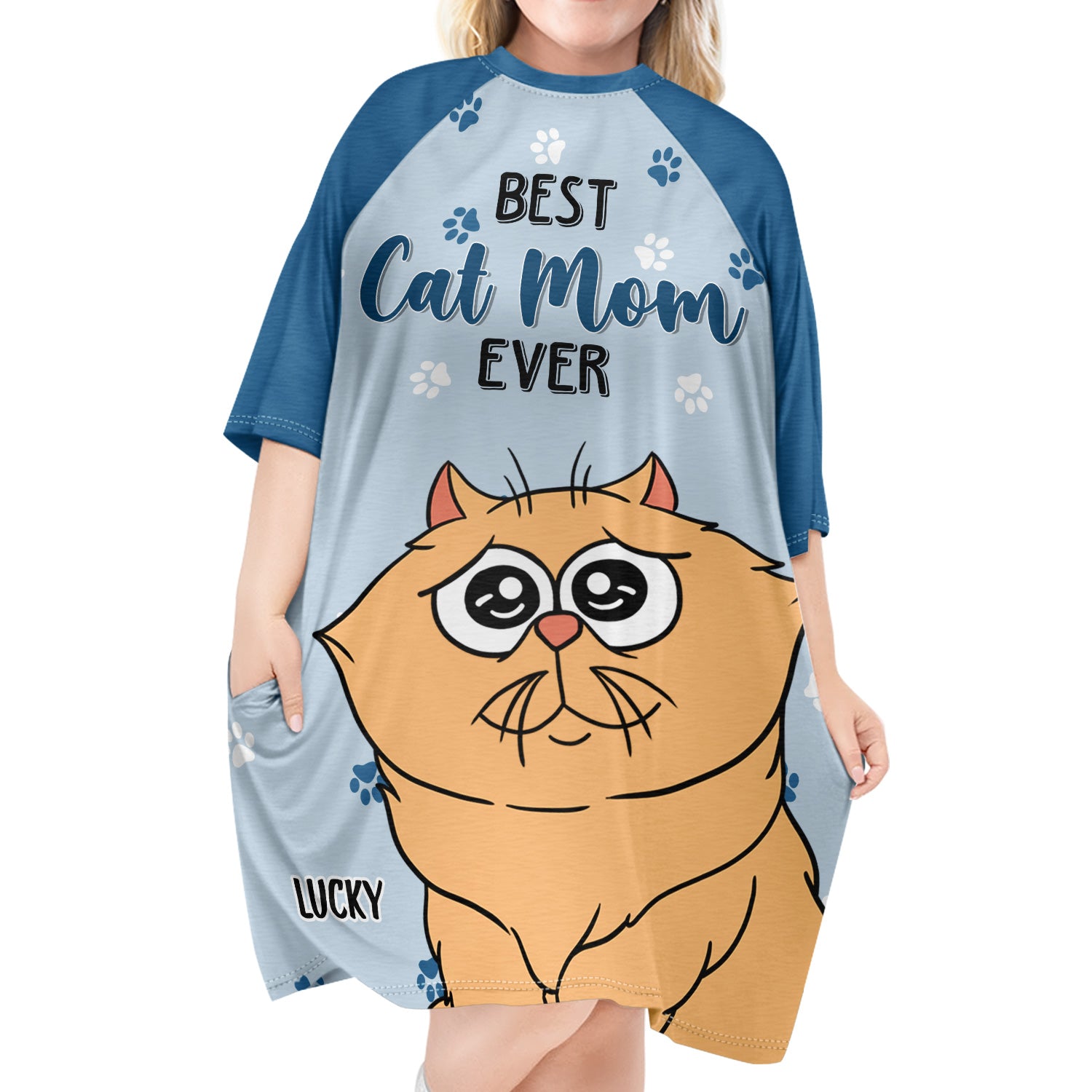 Best Cat Mom Ever - Gift For Cat Lovers - Personalized Women's Sleep Tee