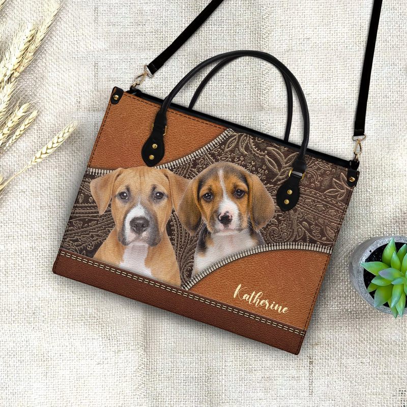 Custom Photo Dog Face - Gift For Pet Lovers - Personalized Leather Bag