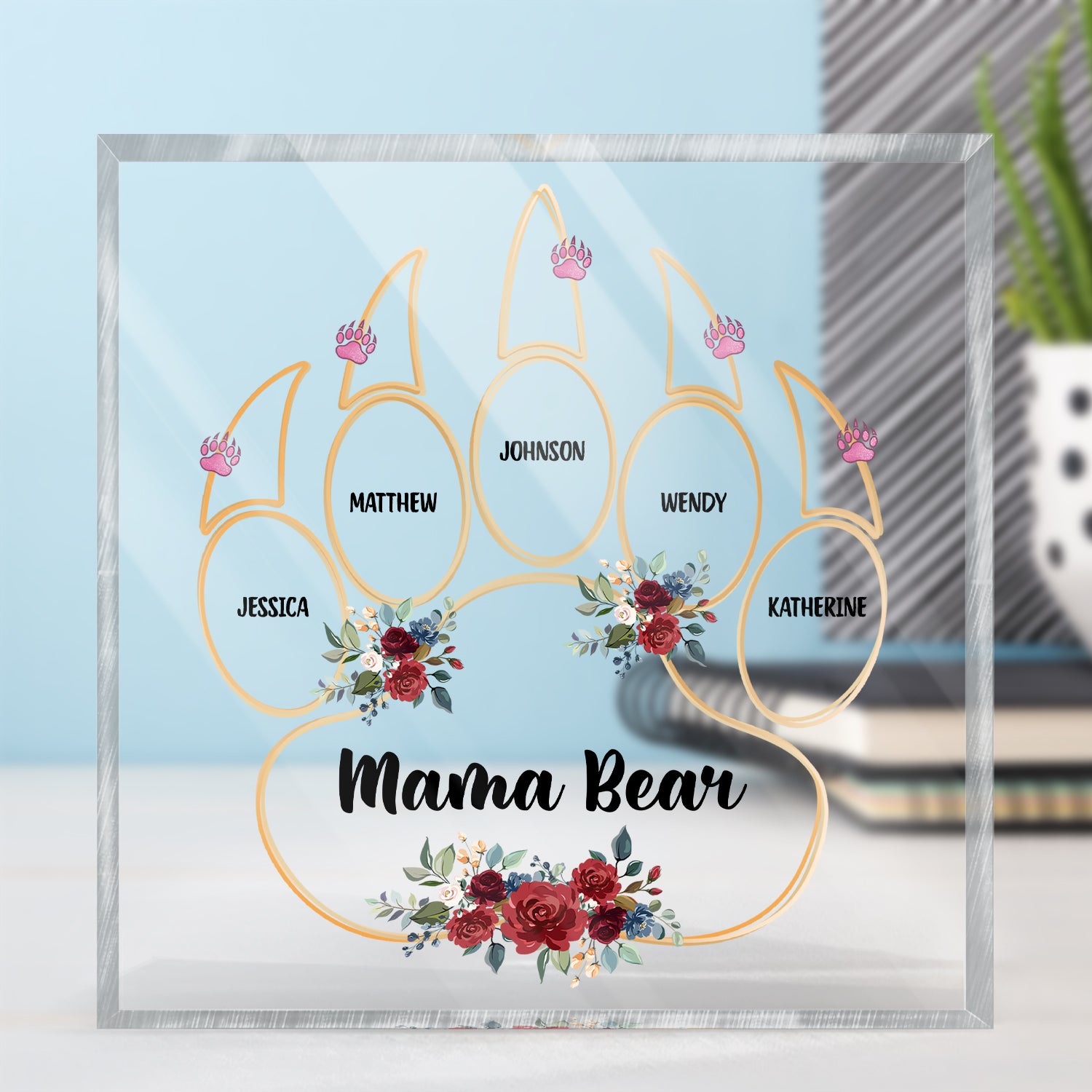 Mama Bear - Gift For Grandma, Mother - Personalized Square Shaped Acrylic Plaque