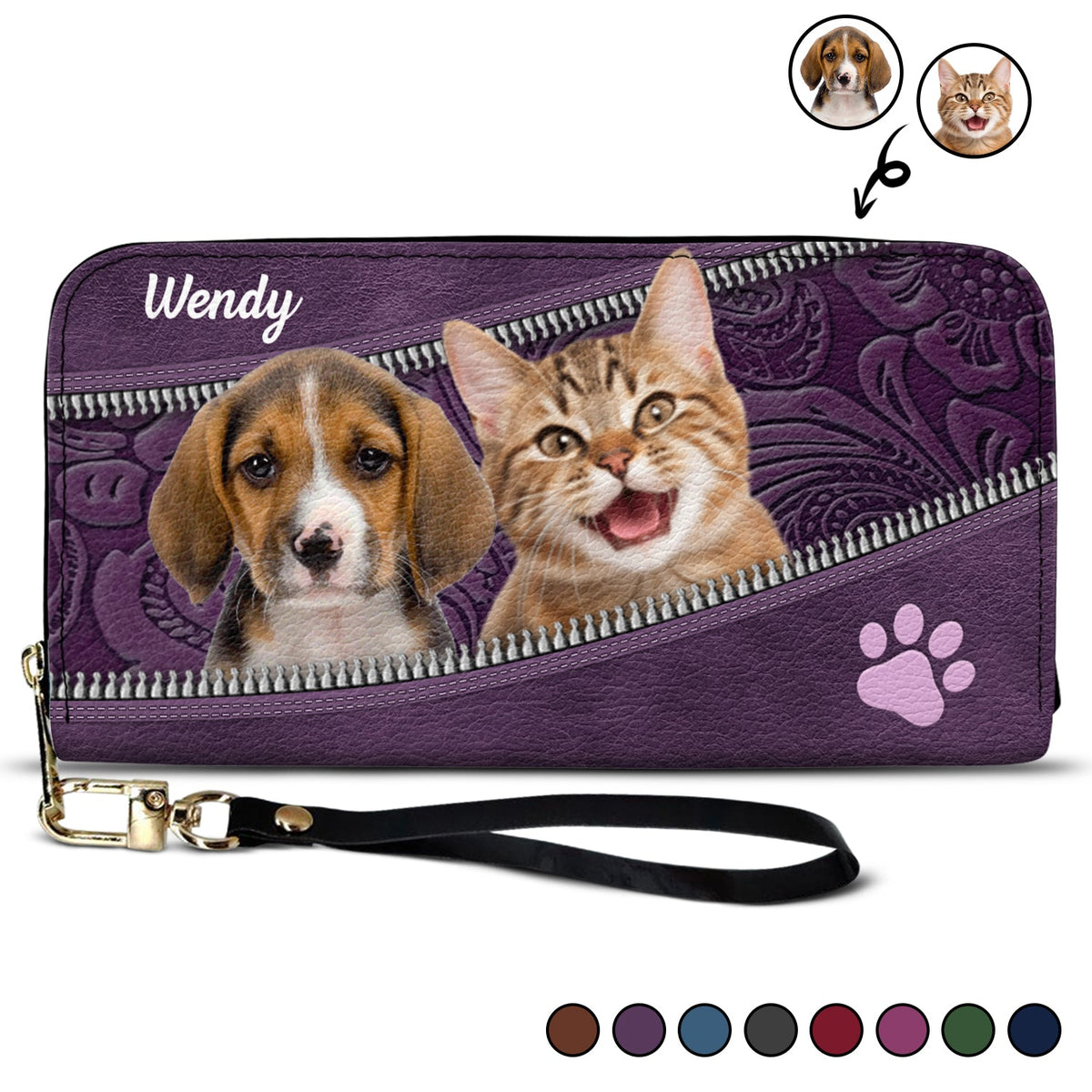 Portefeuille long en cuir personnalisé avec photo de chiens et de chats - Cadeau idéal pour les amoureux des animaux
