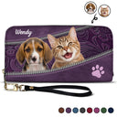 Portefeuille long en cuir personnalisé avec photo de chiens et de chats - Cadeau idéal pour les amoureux des animaux
