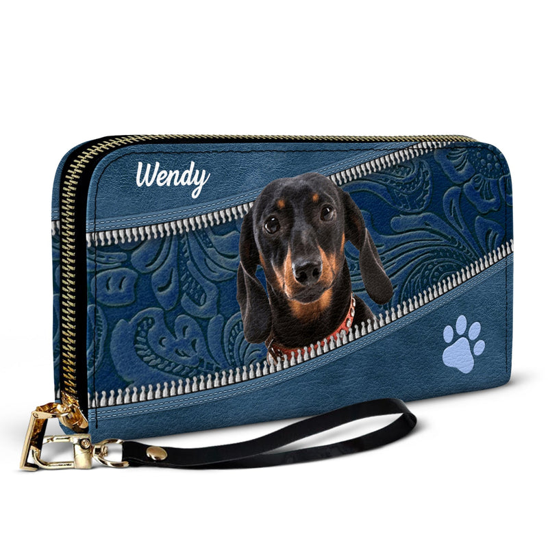 Portefeuille long en cuir personnalisé avec photo de chiens et de chats - Cadeau idéal pour les amoureux des animaux