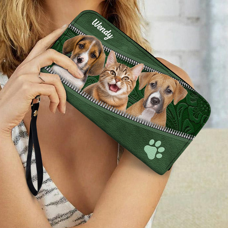 Portefeuille long en cuir personnalisé avec photo de chiens et de chats - Cadeau idéal pour les amoureux des animaux