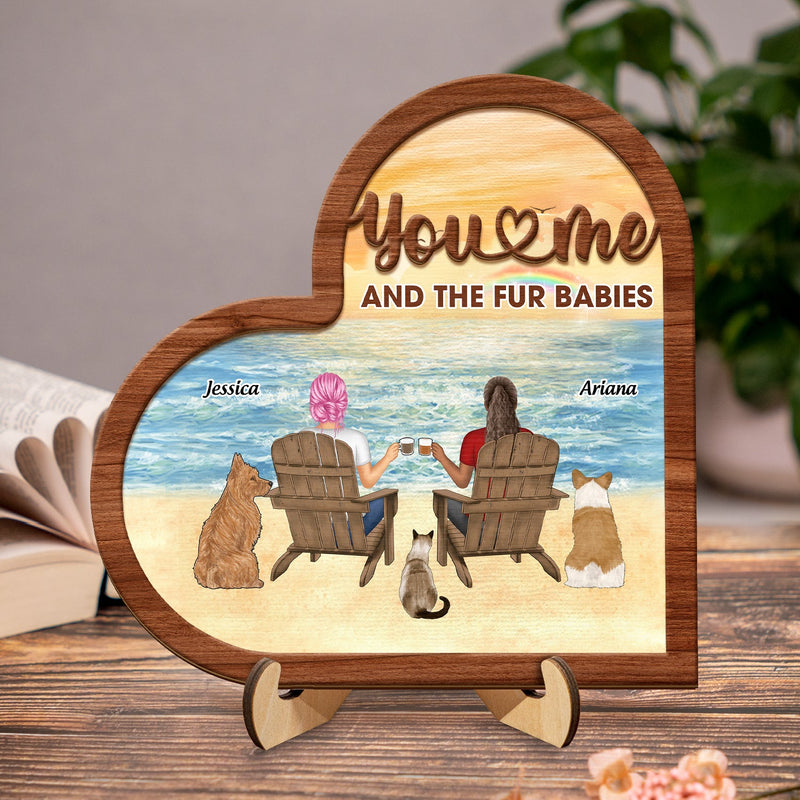Toi, moi et les bébés à fourrure Tournesol - Cadeau pour les amoureux des animaux - Plaque en bois personnalisée à 2 couches avec support 