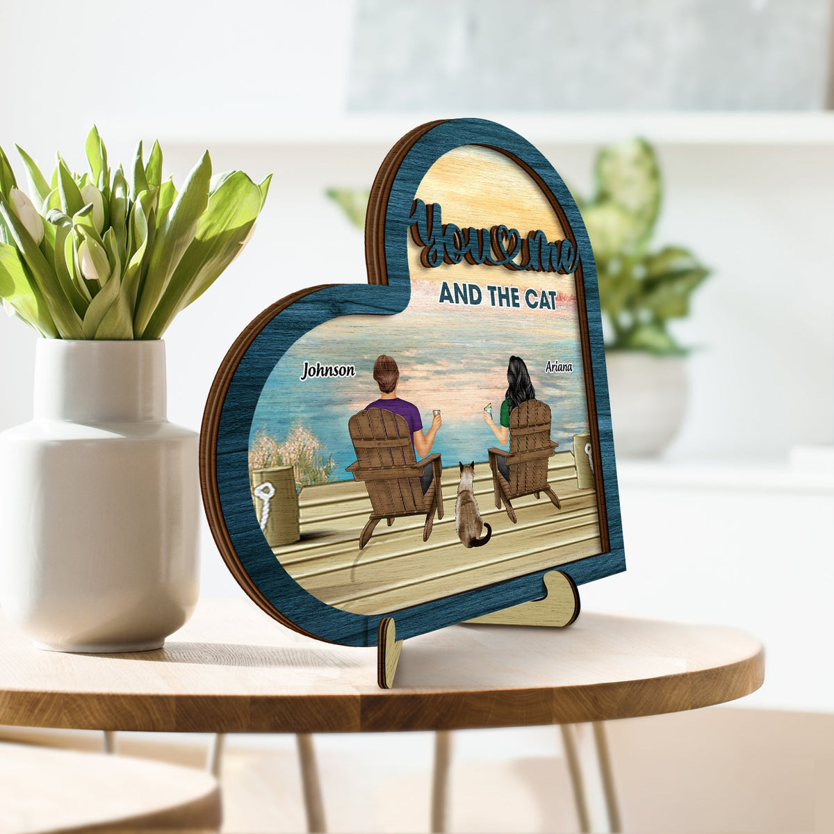 Toi, moi et les bébés à fourrure Tournesol - Cadeau pour les amoureux des animaux - Plaque en bois personnalisée à 2 couches avec support 