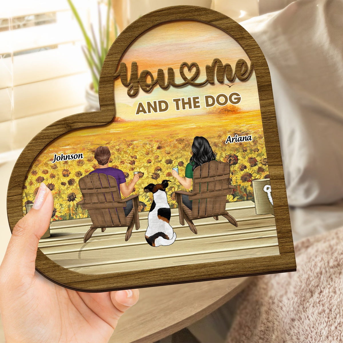 Toi, moi et les bébés à fourrure Tournesol - Cadeau pour les amoureux des animaux - Plaque en bois personnalisée à 2 couches avec support 