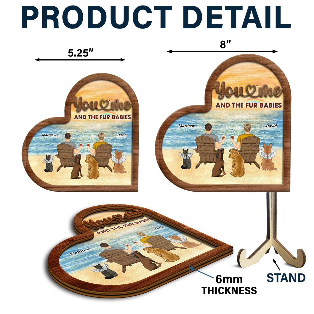 Toi, moi et les bébés à fourrure Tournesol - Cadeau pour les amoureux des animaux - Plaque en bois personnalisée à 2 couches avec support 