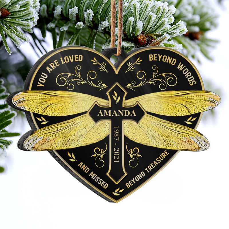Gold Dragonfly Missed Beyond Treasure - Memorial Gift - Personalized Custom Heart Acrylic Ornament