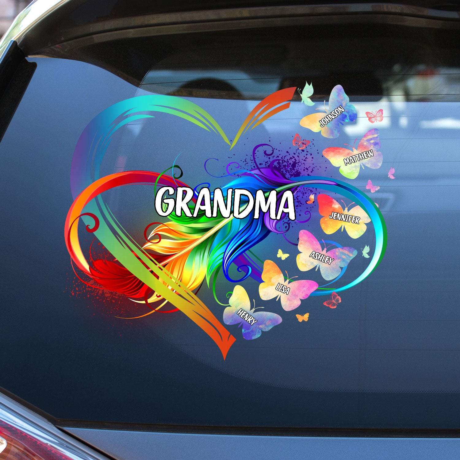 Grandma Mom Heart Infinity Butterfly - Gift For Mother, Grandma - Personalized Decor Decal