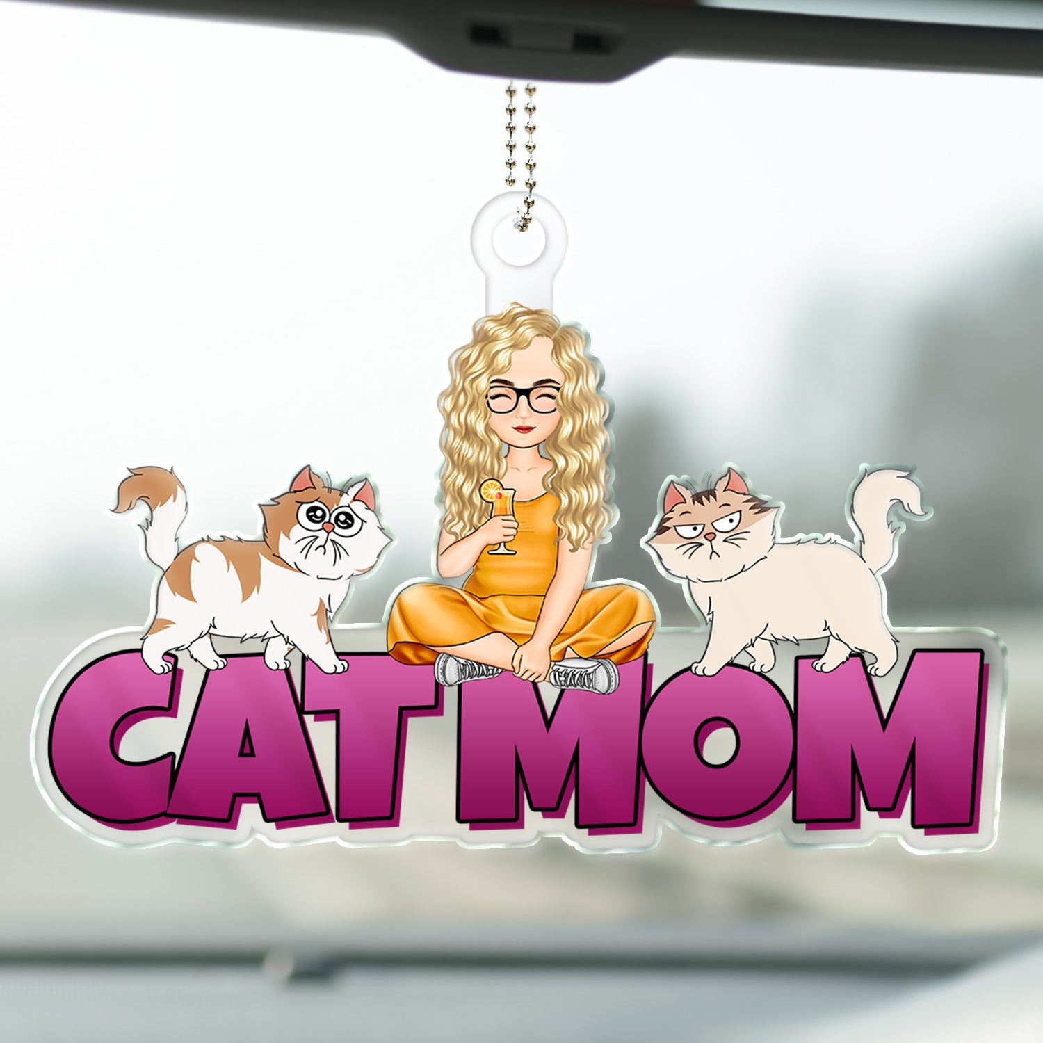 Cat Mom Walking Cat - Gift For Cat Lovers - Personalized Acrylic Car Hanger