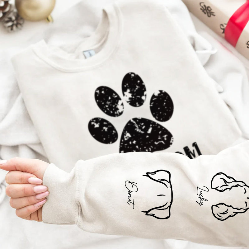 Pawz Dog Mom Dog Dad - Gift For Dog Lovers - Personalized Unisex Sweatshirt With Design On Sleeve