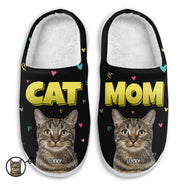 Custom Photo Cat Mom - Gift For Cat Lovers - Personalized Fluffy Slippers