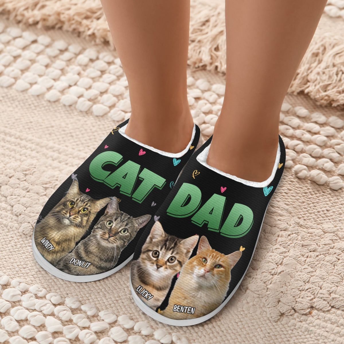 Custom Photo Cat Mom - Gift For Cat Lovers - Personalized Fluffy Slippers