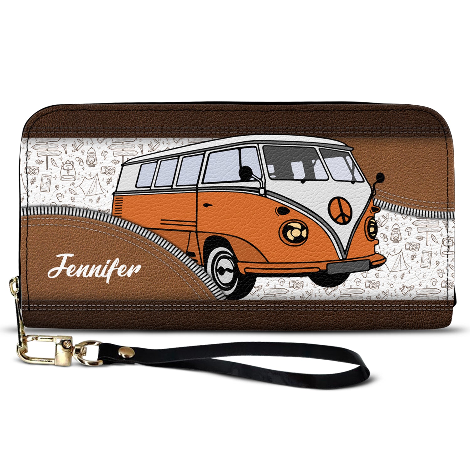 RV Aesthetic Pattern - Gift For Camping Lovers - Personalized Leather Long Wallet