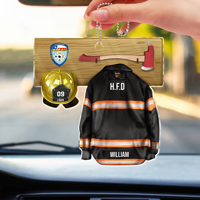 Custom Photo Firefighter Armor - Gift For Firefighter - Personalized Acrylic Car Hanger