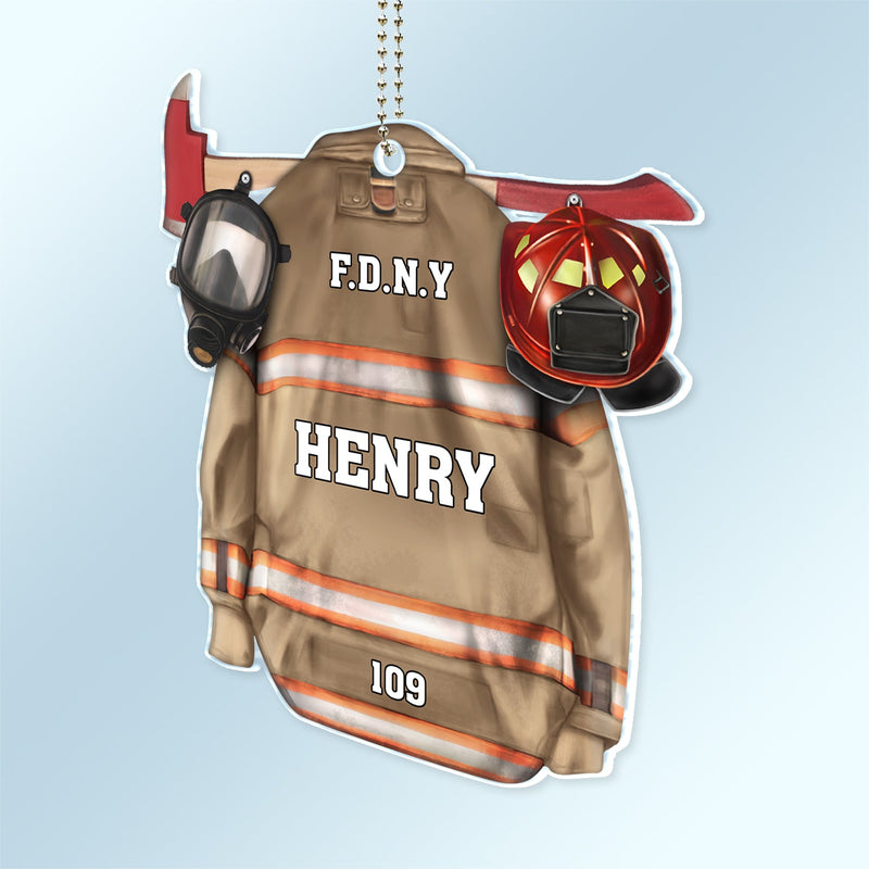 Firefighter Armor With Oxygen Mask - Gift For Firefighter - Personalized Acrylic Car Hanger