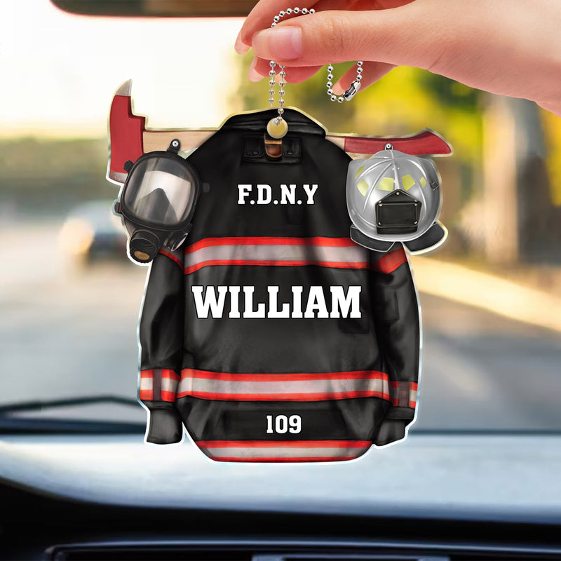 Firefighter Armor With Oxygen Mask - Gift For Firefighter - Personalized Acrylic Car Hanger