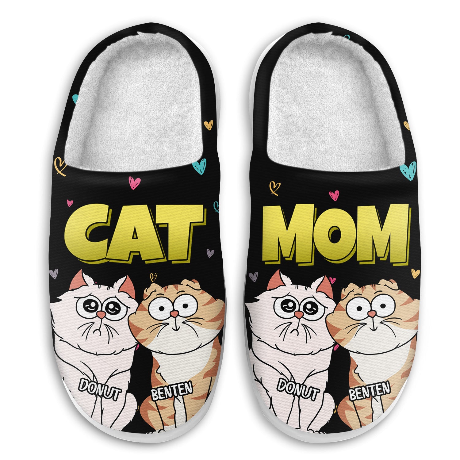 Cat Mom Cartoon - Gift For Cat Mom, Cat Lovers - Personalized Fluffy Slippers