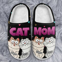 Cat Mom Cartoon - Gift For Cat Mom, Cat Lovers - Personalized Fluffy Slippers