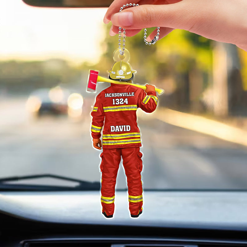 Firefighter Uniform - Gift For Firefighters - Personalized Acrylic Car Hanger