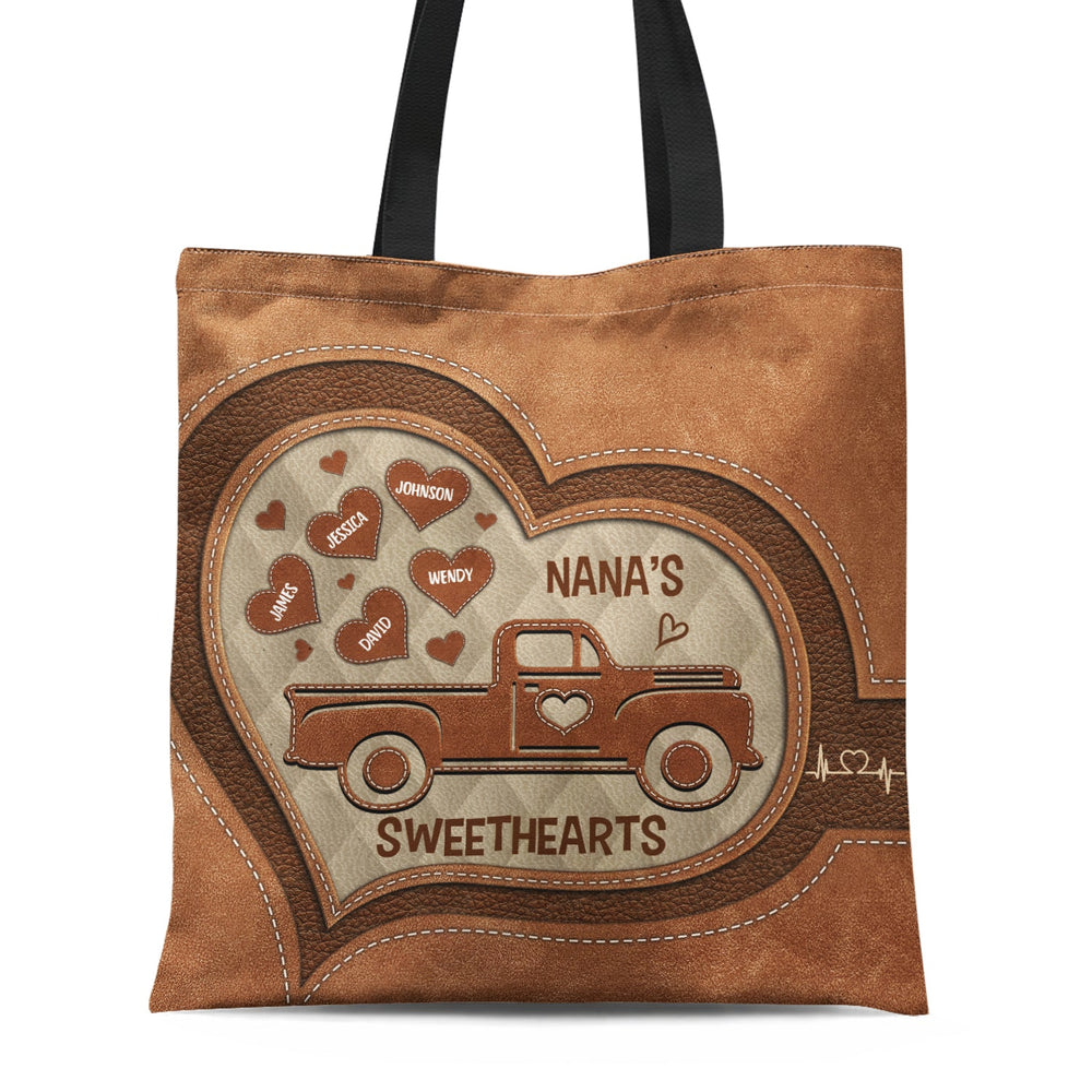 Nana's Sweethearts Leather Pattern - Gift For Grandma - Personalized Zippered Canvas Bag