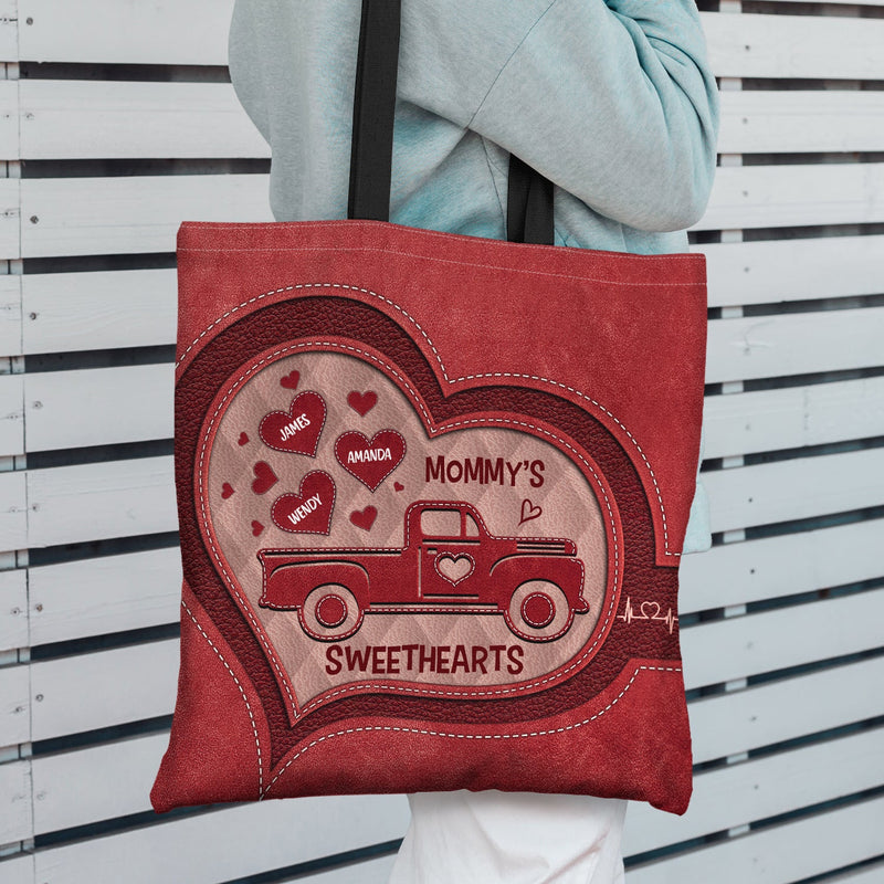 Nana's Sweethearts Leather Pattern - Gift For Grandma - Personalized Zippered Canvas Bag