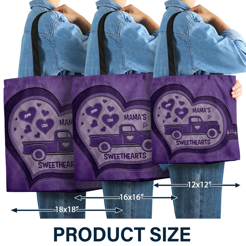 Nana's Sweethearts Leather Pattern - Gift For Grandma - Personalized Zippered Canvas Bag