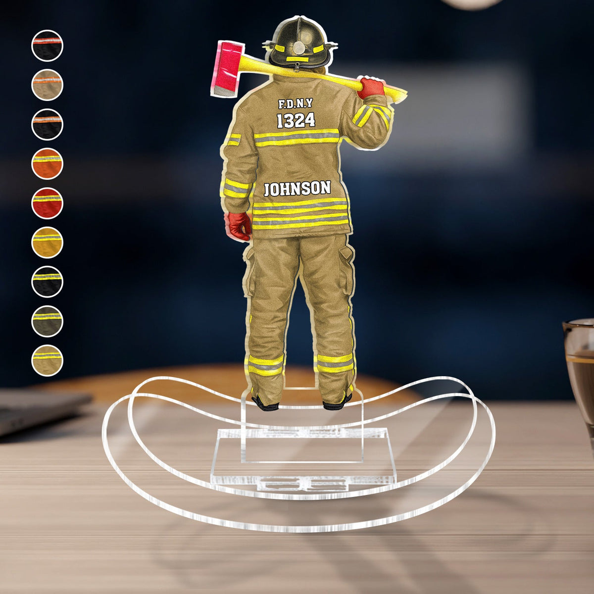 Firefighter Uniform - Gift For Firefighter - Personalized Acrylic Shaking Stand