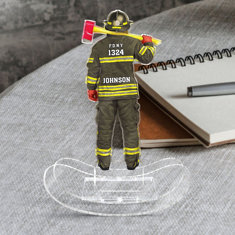 Firefighter Uniform - Gift For Firefighter - Personalized Acrylic Shaking Stand