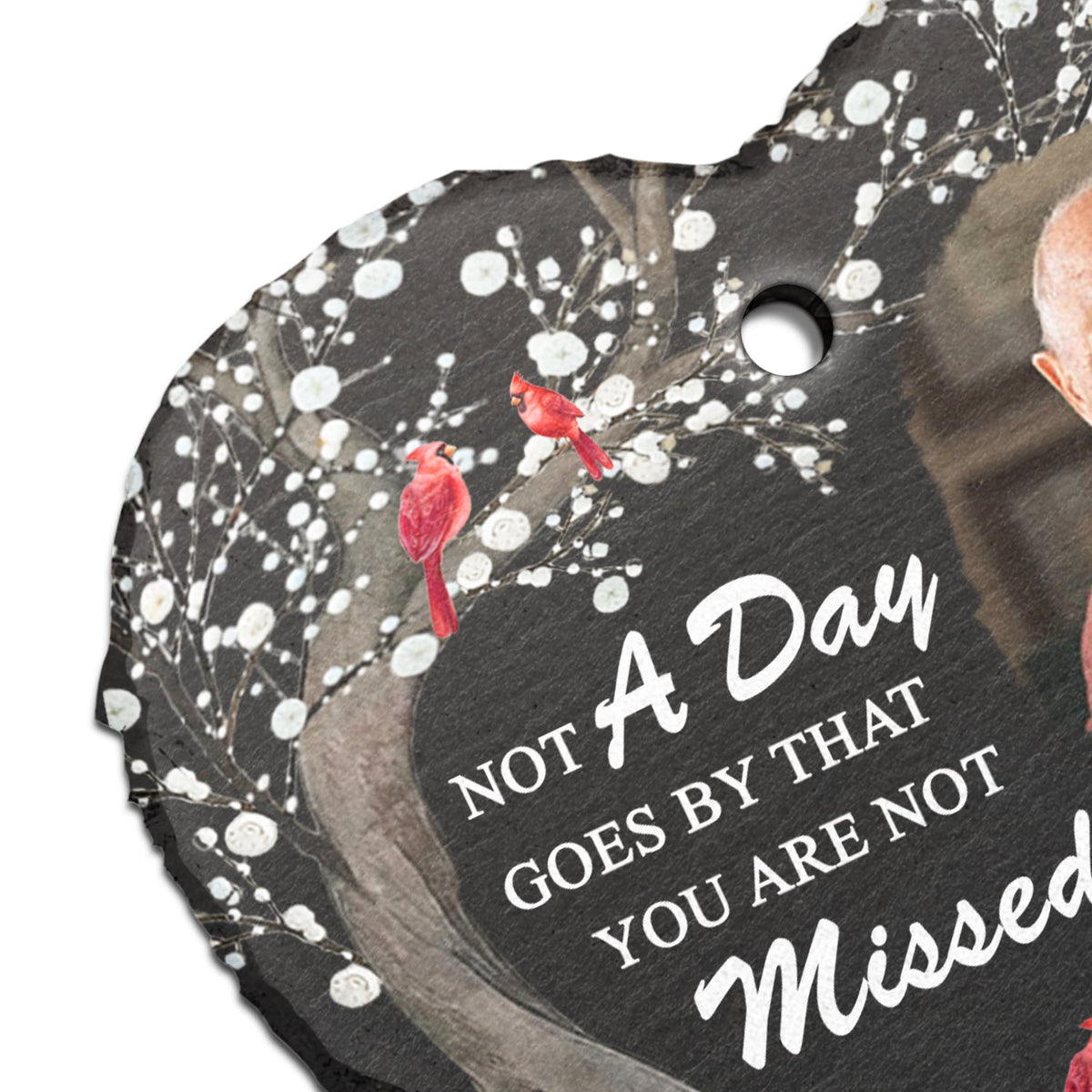 Custom Photo Not A Day Goes By - Memorial, Sympathy Gift - Personalized Heart Shaped Garden Slate & Hook