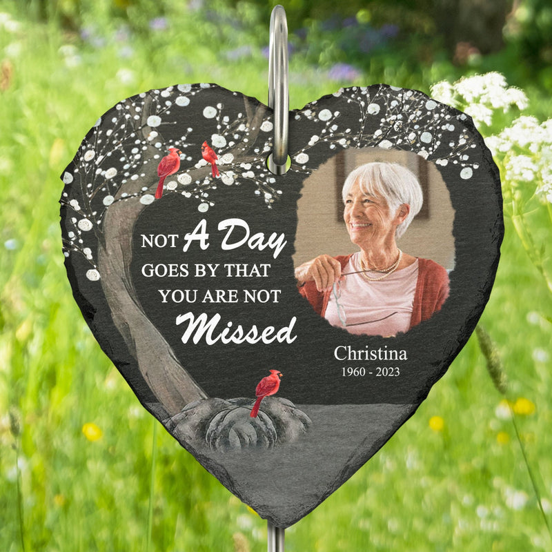 Custom Photo Not A Day Goes By - Memorial, Sympathy Gift - Personalized Heart Shaped Garden Slate & Hook