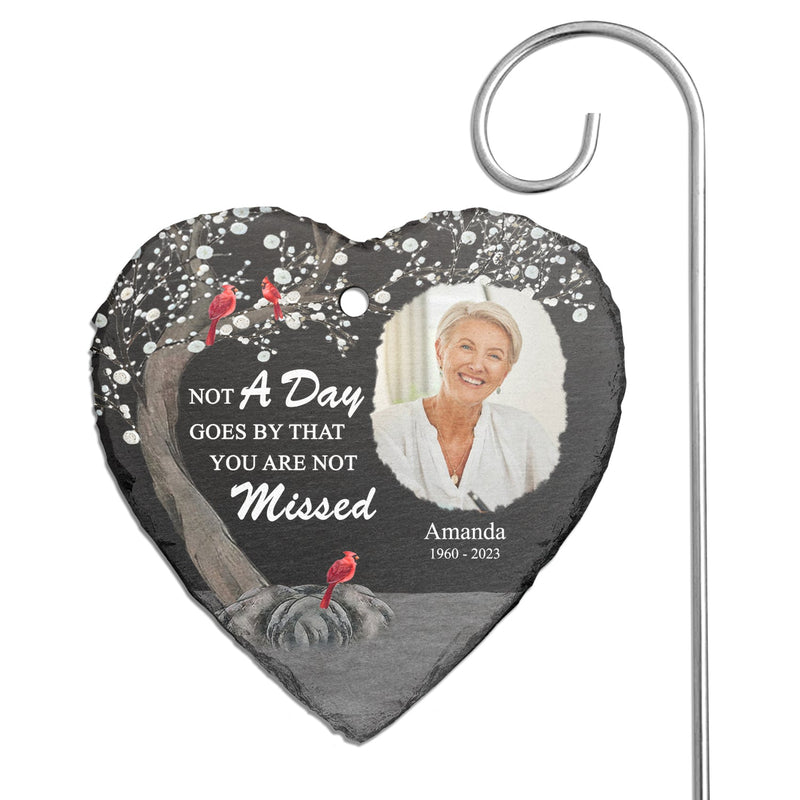 Custom Photo Not A Day Goes By - Memorial, Sympathy Gift - Personalized Heart Shaped Garden Slate & Hook