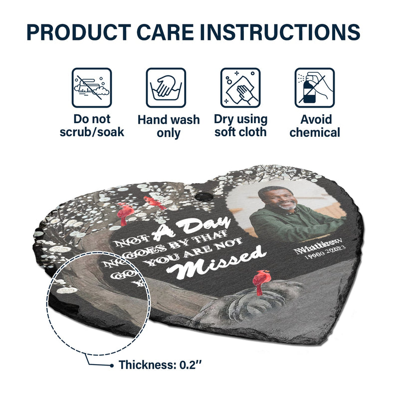 Custom Photo Not A Day Goes By - Memorial, Sympathy Gift - Personalized Heart Shaped Garden Slate & Hook