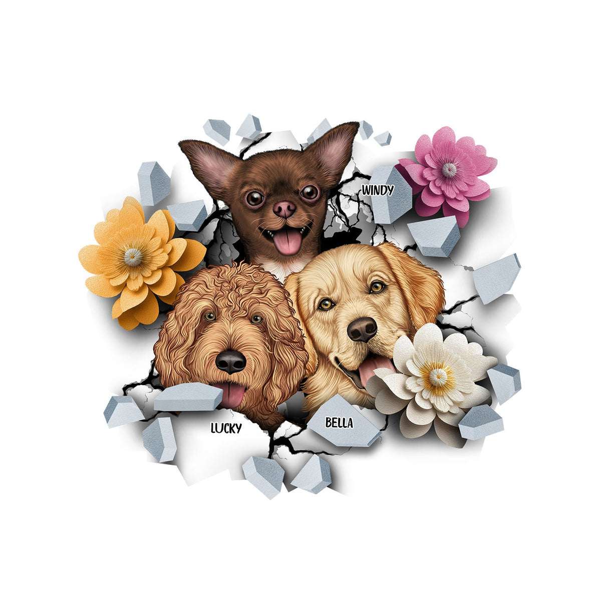 Dog Face 3D Cracked - Gift For Dog Lovers - Personalized Decor Decal